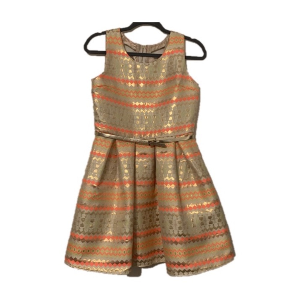 Gold Belted Dress kid girl sz16 NWT